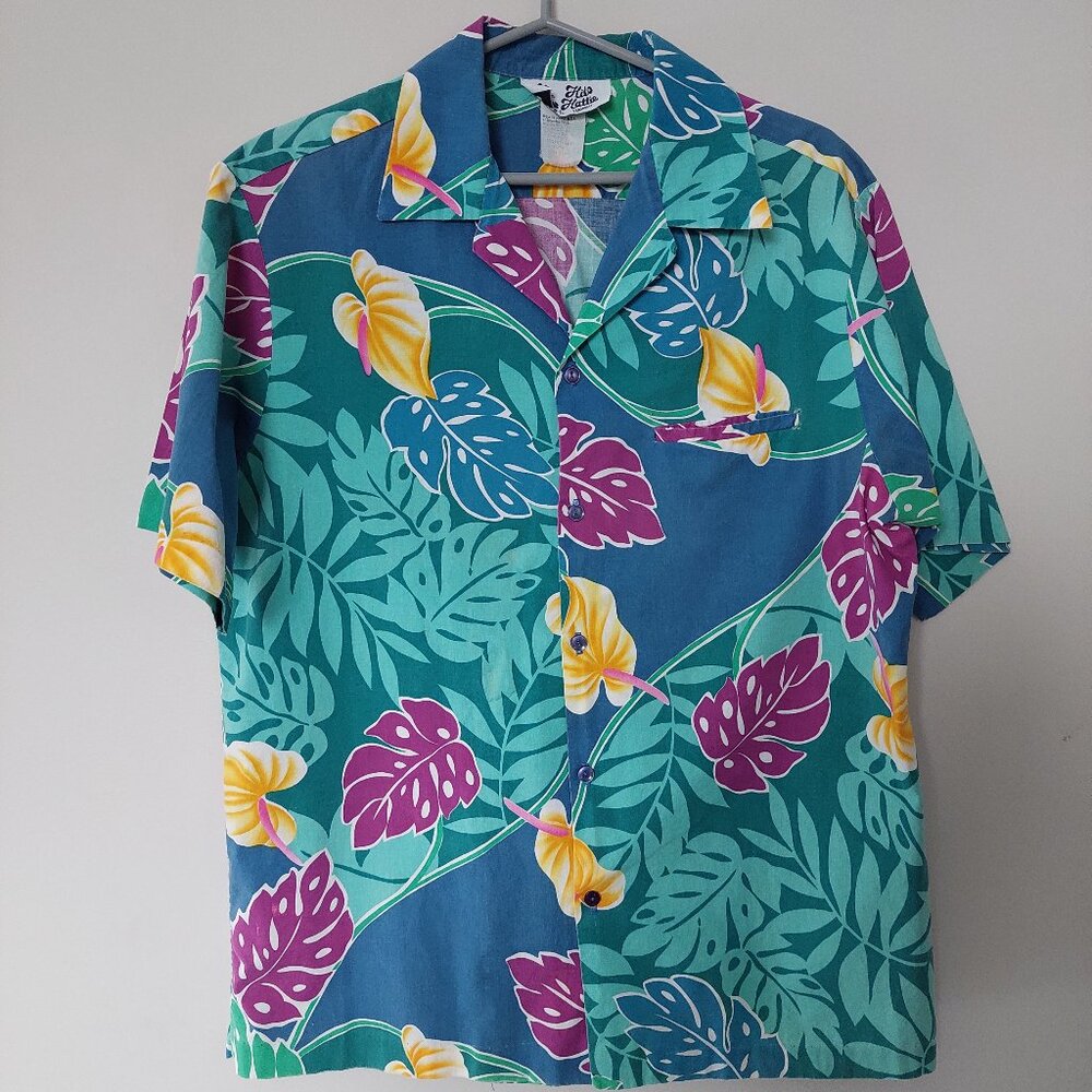 VTG 90s Hilo Hattie Men's L Hawaiian short sleeve shirt colorful floral pattern